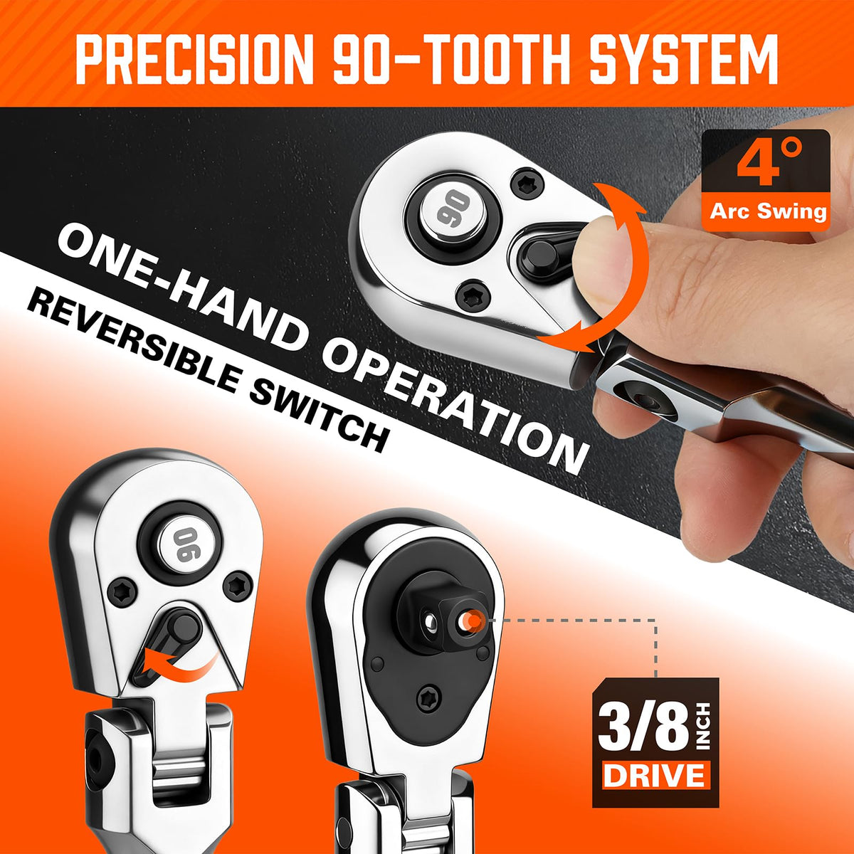 HORUSDY ergonomic-handle ratchet emphasizes a comfortable grip during long sessions.