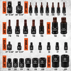 HORUSDY E Torx sockets E4–E24 for precise fits and durable service.