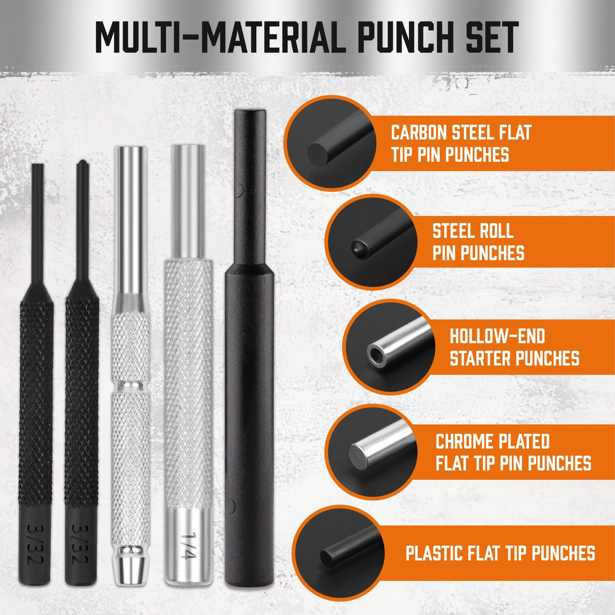HORUSDY flat punches assist reliable shaping and aligning in assemblies.