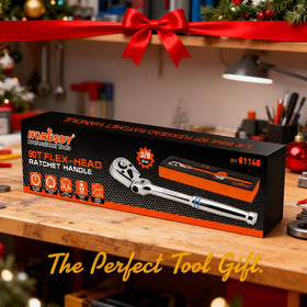 HORUSDY flex-head 180-degree ratchet demonstrates adjustable reach for awkward angles.