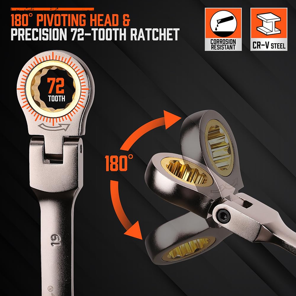 HORUSDY flex-head reaches tight spots with smooth 180-degree rotation.