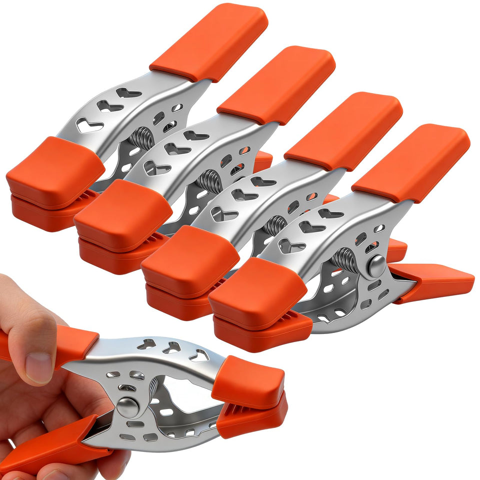 HORUSDY four-piece spring clamp close-up showing strong grip.