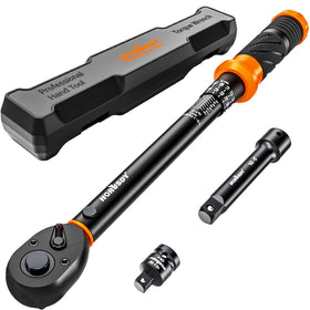 HORUSDY half-inch drive torque wrench with click mechanism for precise tightening.