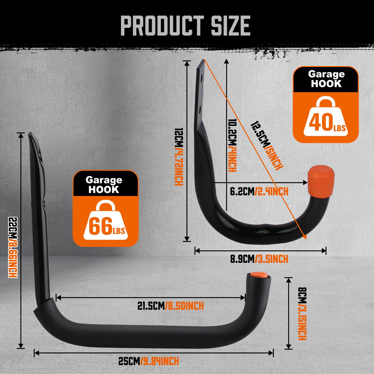 HORUSDY heavy-duty six-inch hook close-up, premium tubular metal for durability.