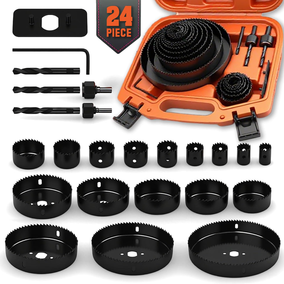 HORUSDY hole saw set case with organized blades supports quick project setup.