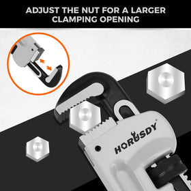 HORUSDY knurled nut and self-cleaning threads enable quick jaw adjustments.