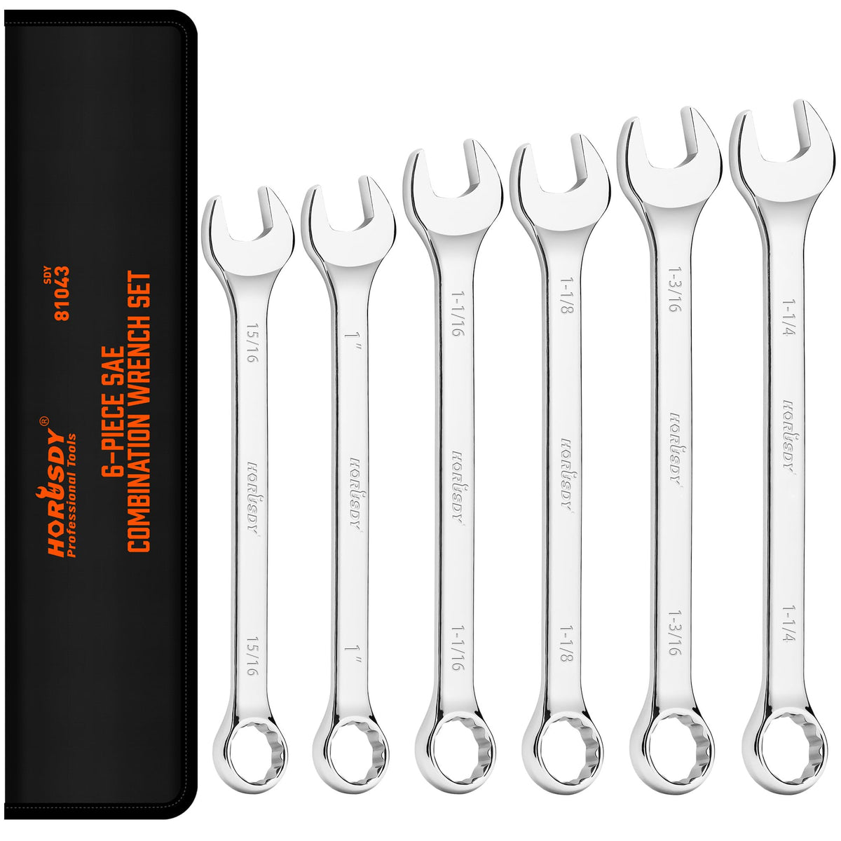 HORUSDY large SAE wrench set with roll-up pouch for easy transport.