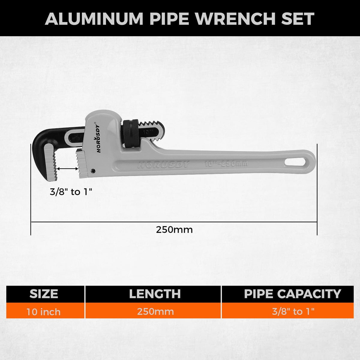HORUSDY lightweight 250mm wrench highlights easy handling and reduced fatigue.