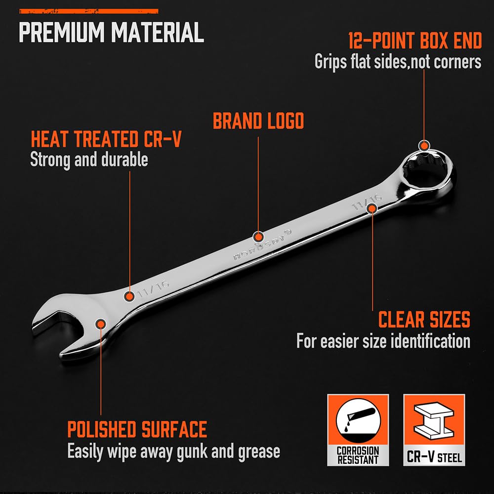 HORUSDY longer lever wrenches provide easier loosening of stubborn bolts.
