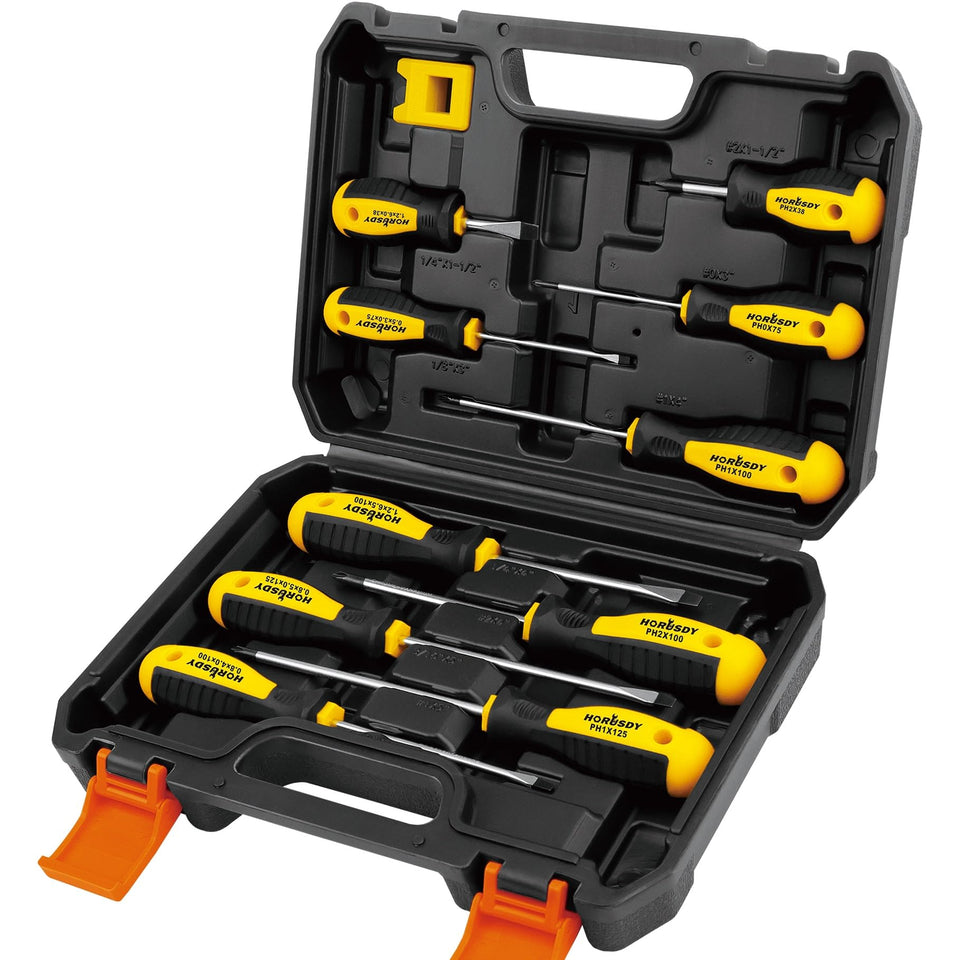 HORUSDY magnetic screwdriver set case with all tools neatly organized for on-the-go projects.