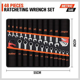 HORUSDY metric SAE combo wrenches cover 6-18mm and 1/4-3/4in tasks.