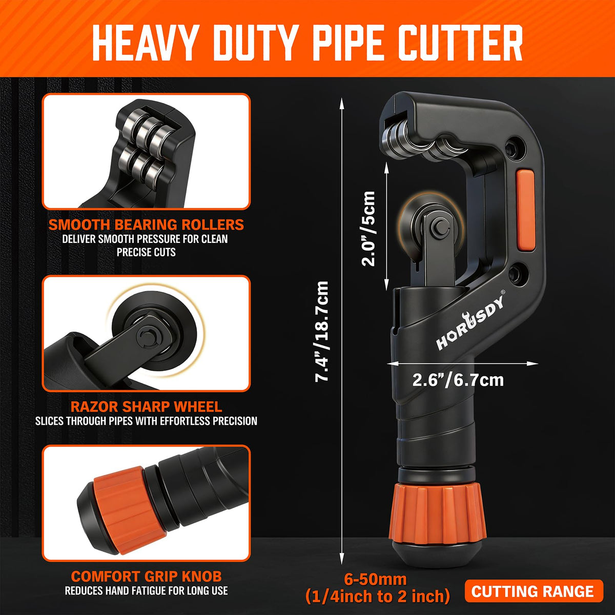 HORUSDY mini tube cutter reaching tight spaces with precision.