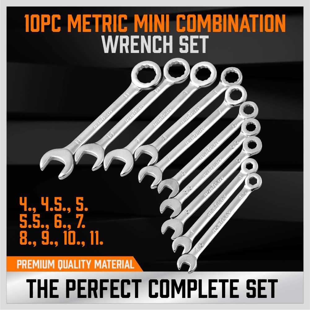 HORUSDY mini wrench set SAE sizes 5/32–7/16 in, perfect for tight automotive tasks.