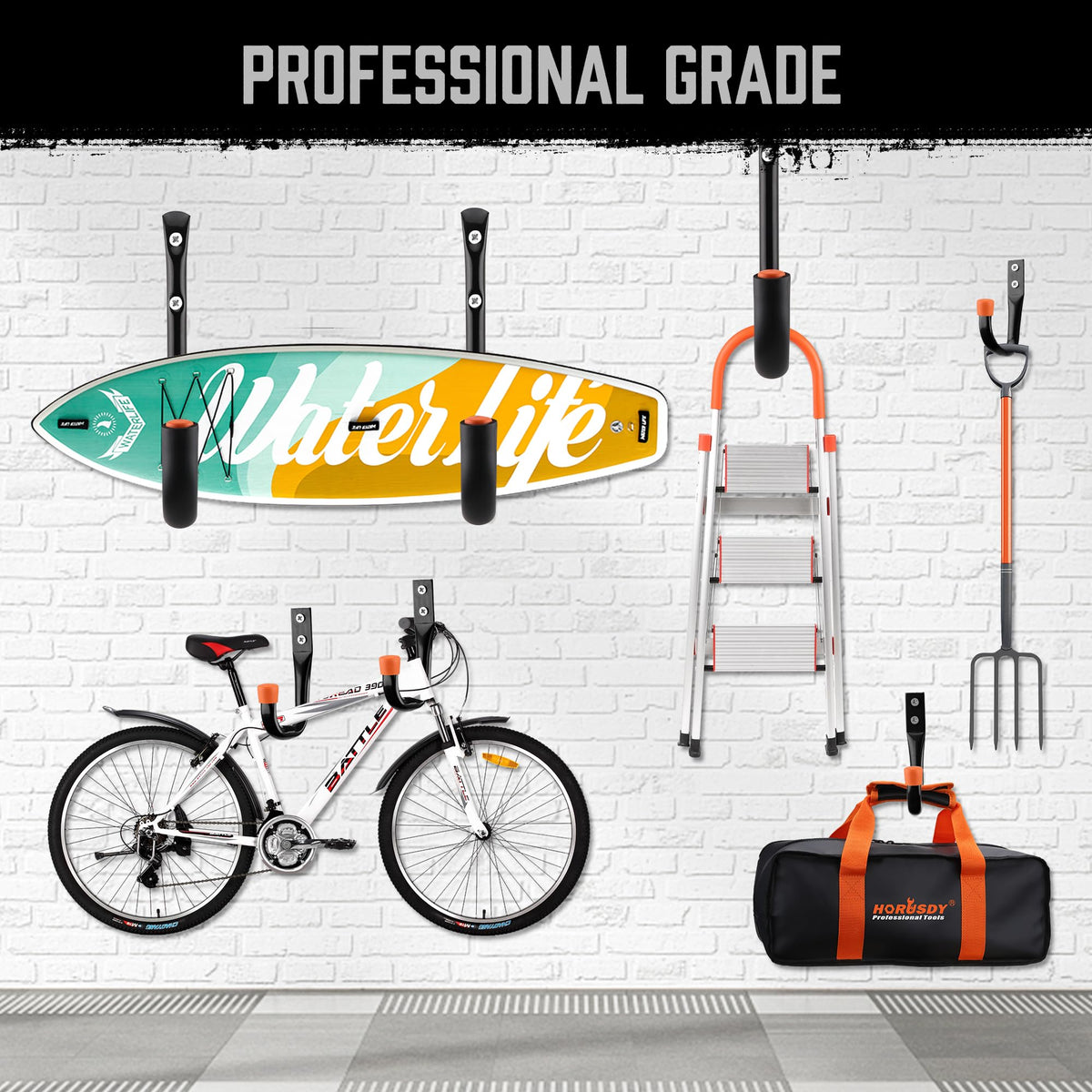 HORUSDY multipurpose storage solution for sports equipment, tools, and outdoor gear.