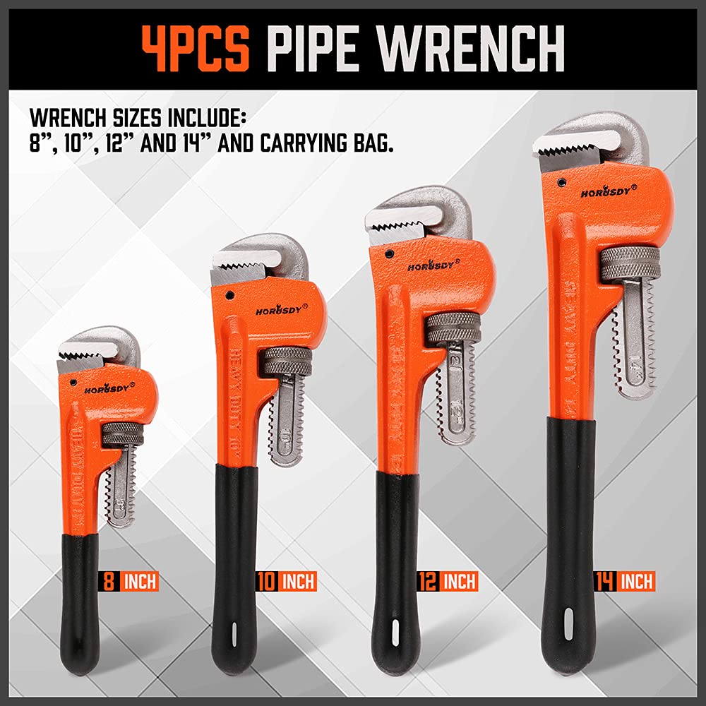 HORUSDY 12in pipe wrench displaying precise teeth for firm grip