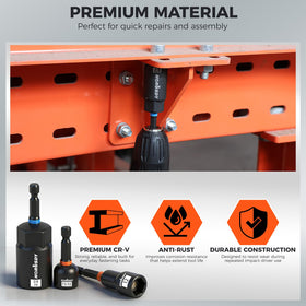 HORUSDY quick-change bit holder and extensions streamline bit switching.