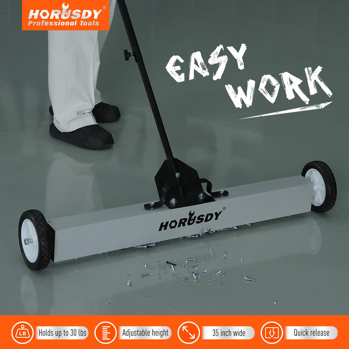 HORUSDY Quick-release magnet drops for fast debris disposal.