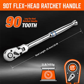 HORUSDY quick-release ratchet highlights fast socket changes and one-handed control.