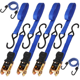 HORUSDY ratchet straps 15ft blue provide secure cargo transport.