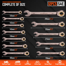 Organized HORUSDY ratcheting wrenches ready for automotive repairs