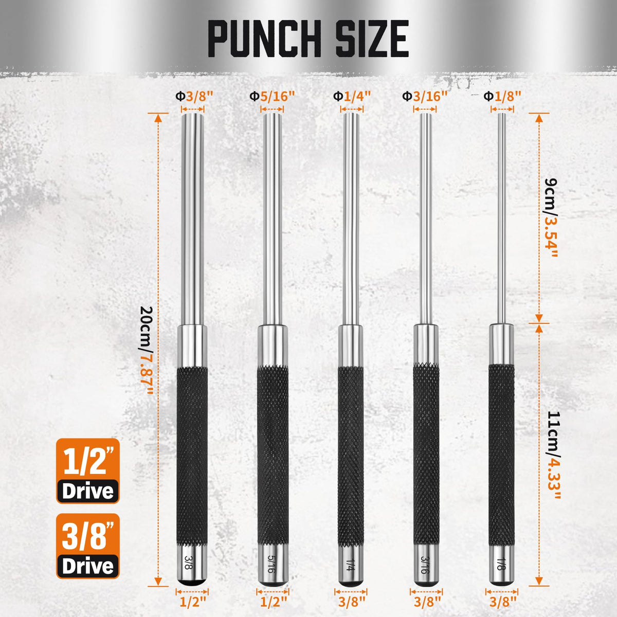 HORUSDY roll pin punch set 8-inch 5/16 inch tip for precise pin driving