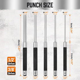 HORUSDY roll pin punch set 8-inch 5/16 inch tip for precise pin driving