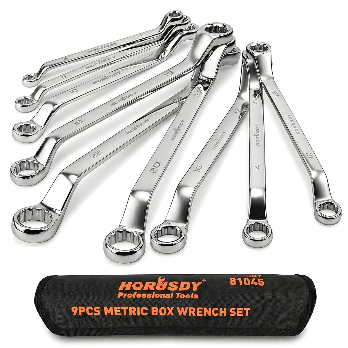 HORUSDY wrench set shown with rolling pouch for portable tightening tasks