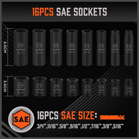 HORUSDY SAE deep and shallow sockets laid out for easy size selection
