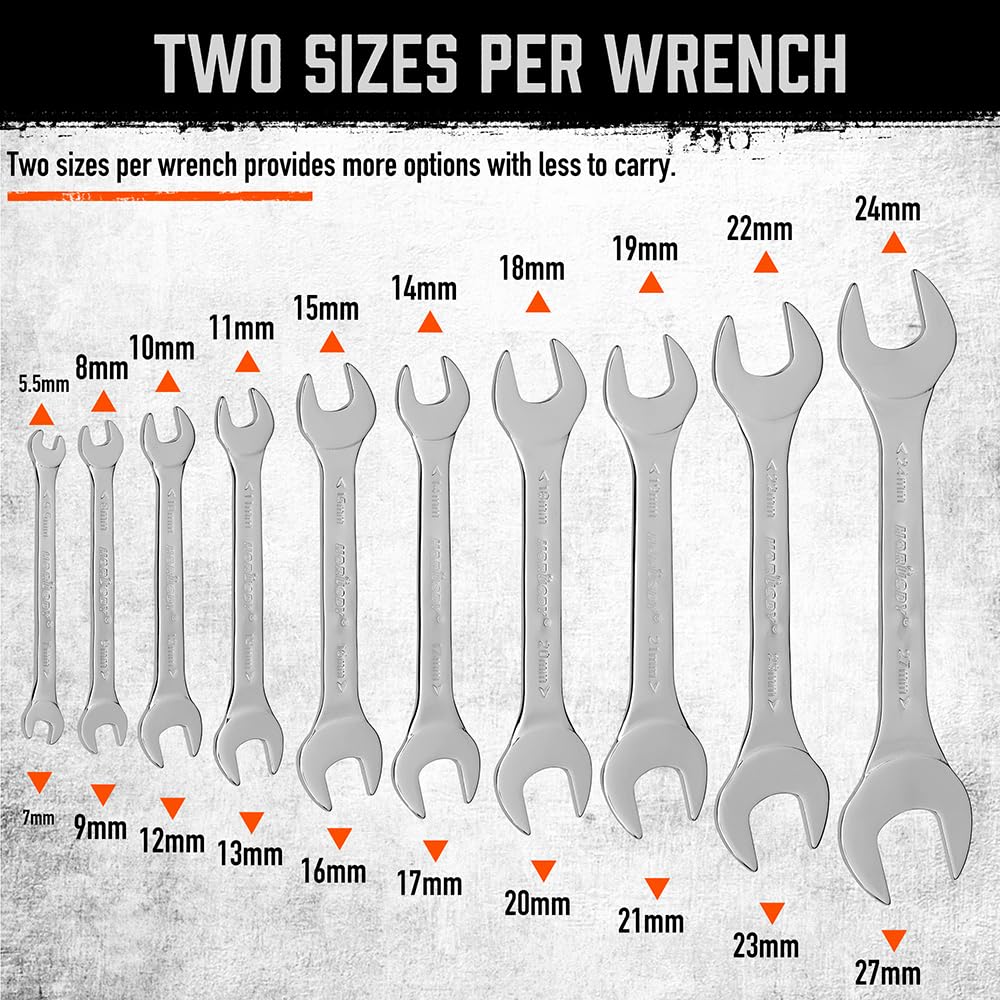 HORUSDY SAE and metric wrench chart enables quick size selection.