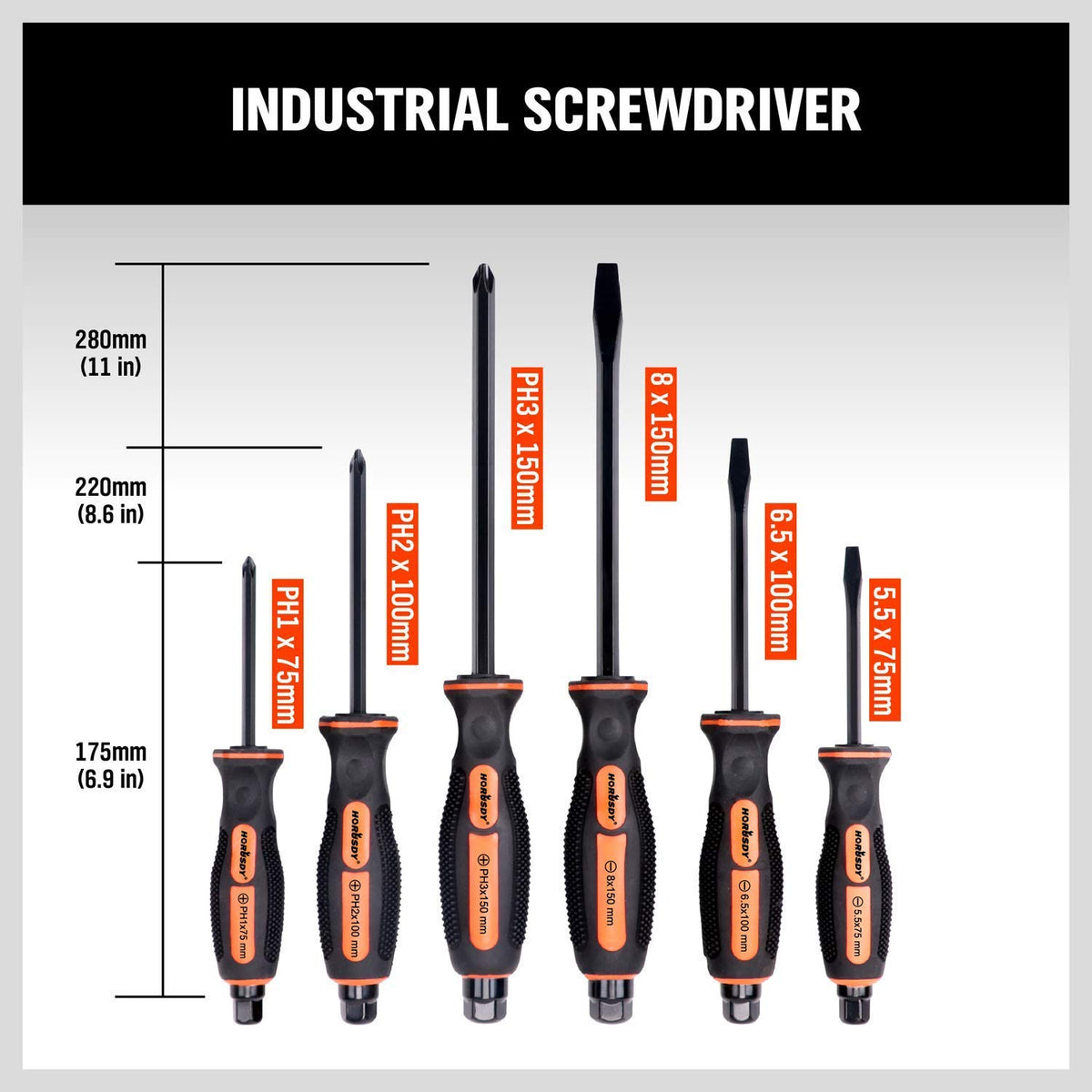 HORUSDY 3-slotted and 3-phillips tips showcase versatile screw head compatibility