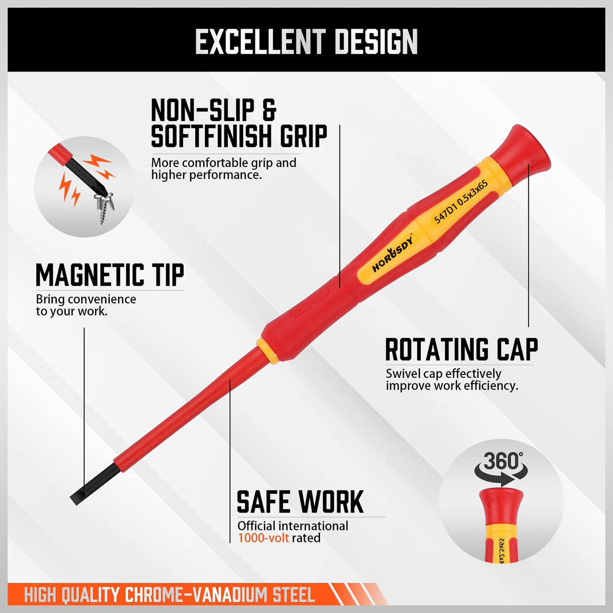 HORUSDY soft PP+TPR handle provides comfortable grip and reduced fatigue