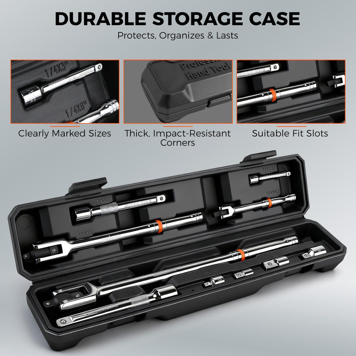 HORUSDY spring-detent ball system keeps sockets locked under torque