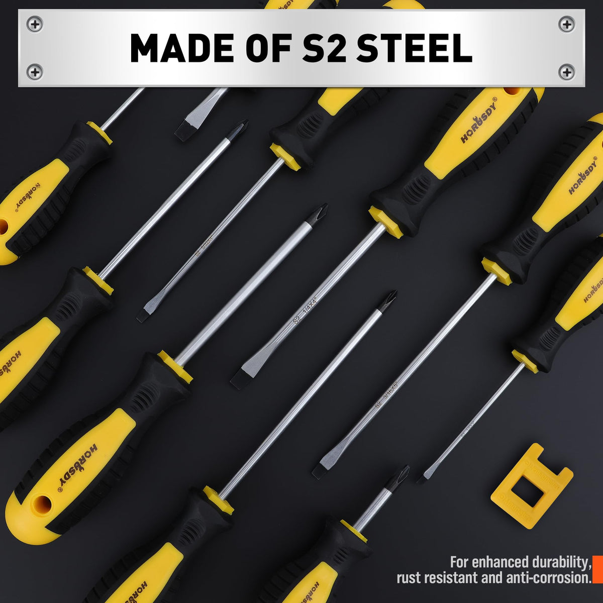 HORUSDY strong magnetic head simplifies screw pickup and release.