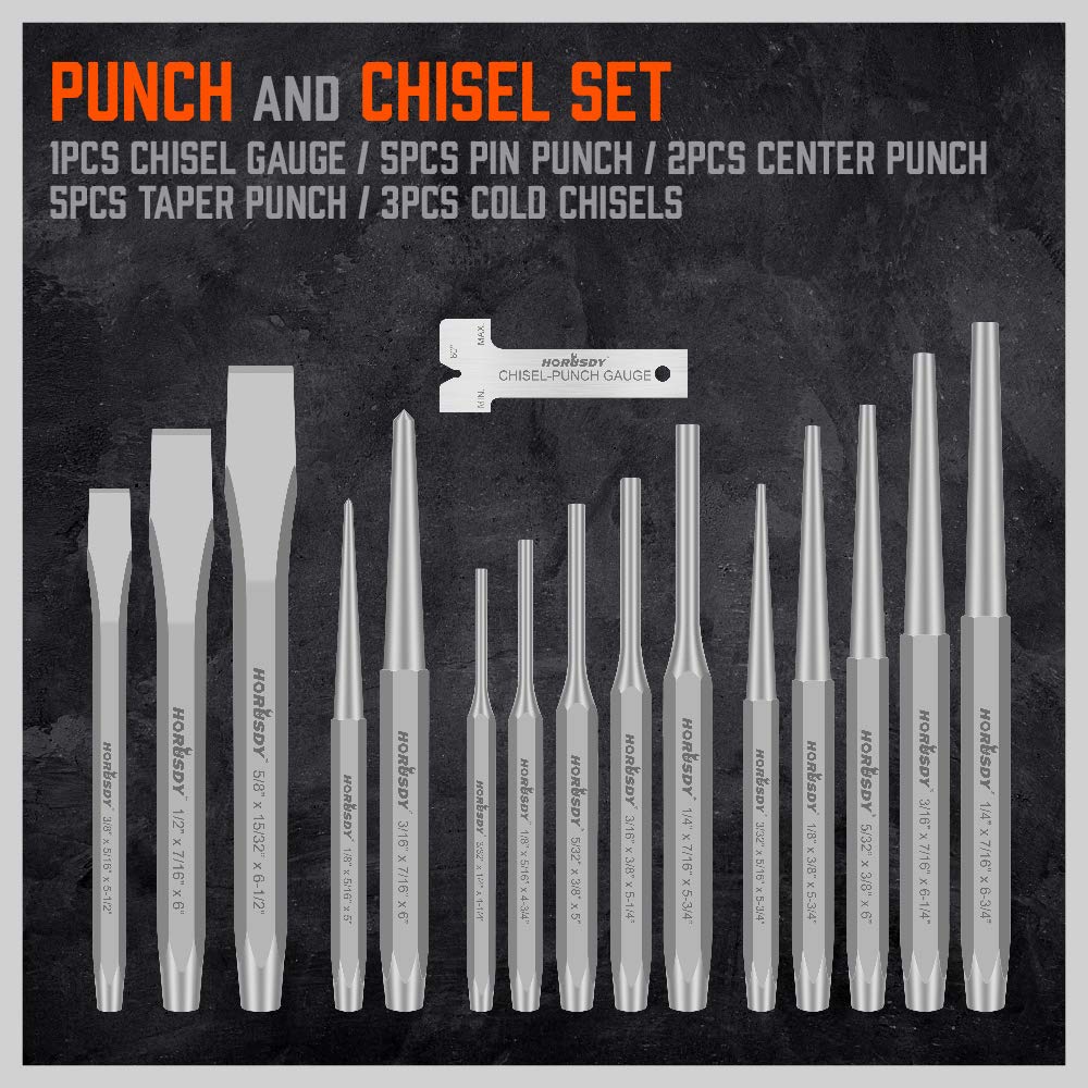 HORUSDY taper punches range from 3/32 to 1/4 inch for precise marking.