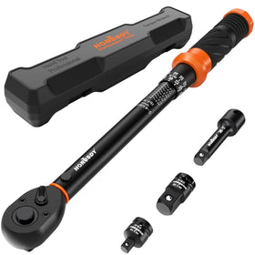 HORUSDY torque wrench in 3/8 inch drive with extension for precise tightening.