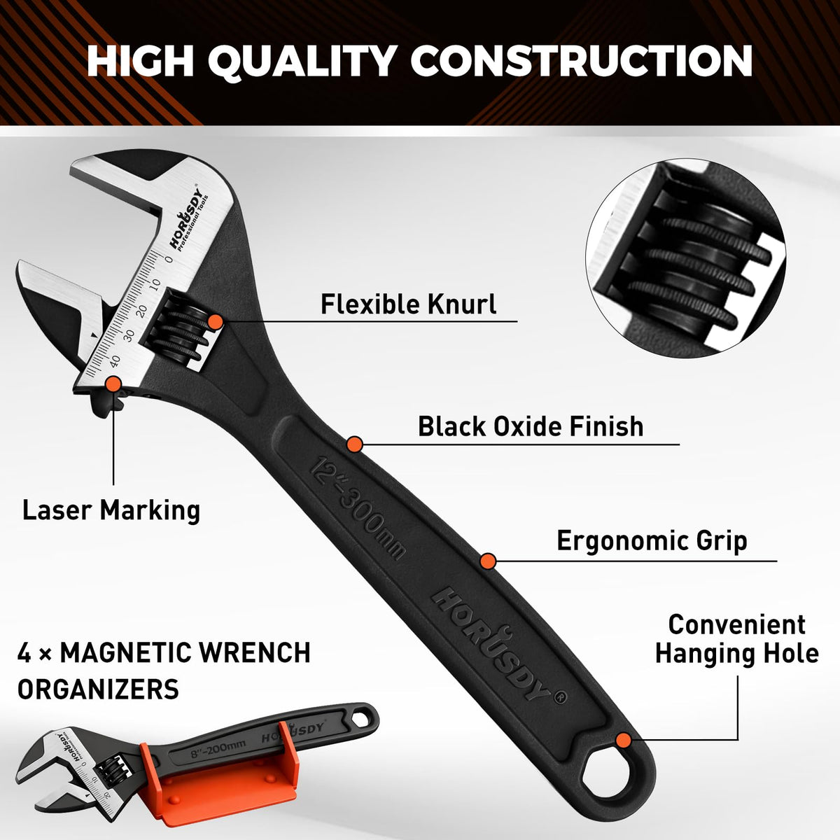 HORUSDY 12-inch wide jaw handles oversized fasteners confidently