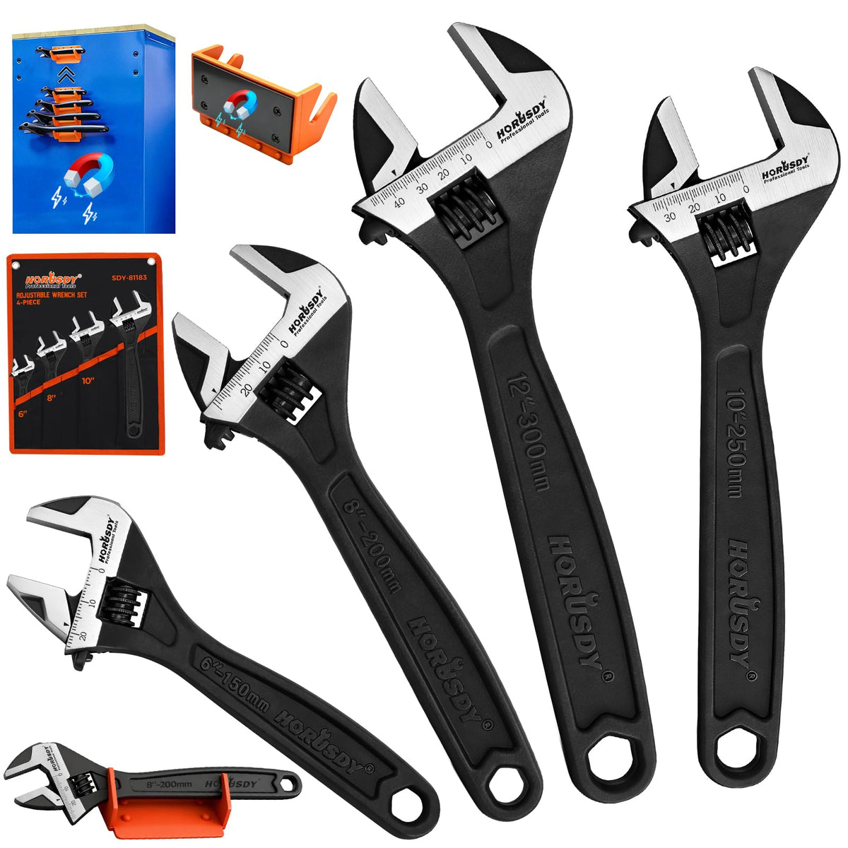 HORUSDY 6-inch wide jaw adjustable wrench for large fittings and tough tasks