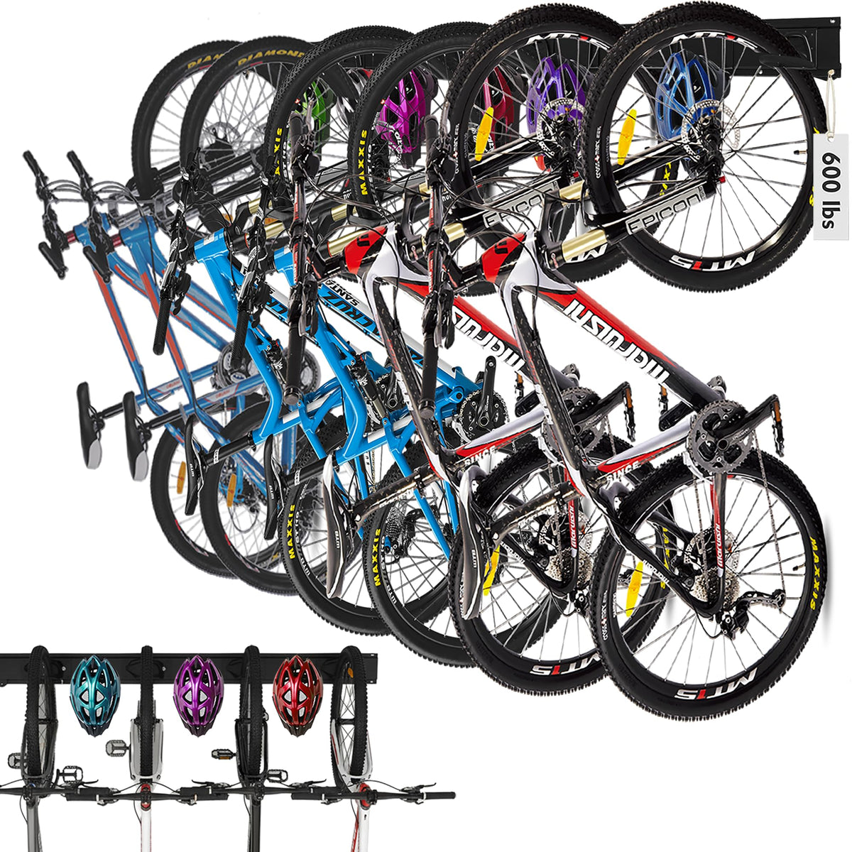 HORUSDY stainless steel bike storage rack with 64inch rail for organized garage use