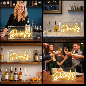 HOSITARK Drinks neon sign acrylic lightbox with neon-like illumination.