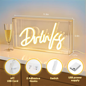 HOSITARK Drinks neon sign emits warm white glow for inviting decor.
