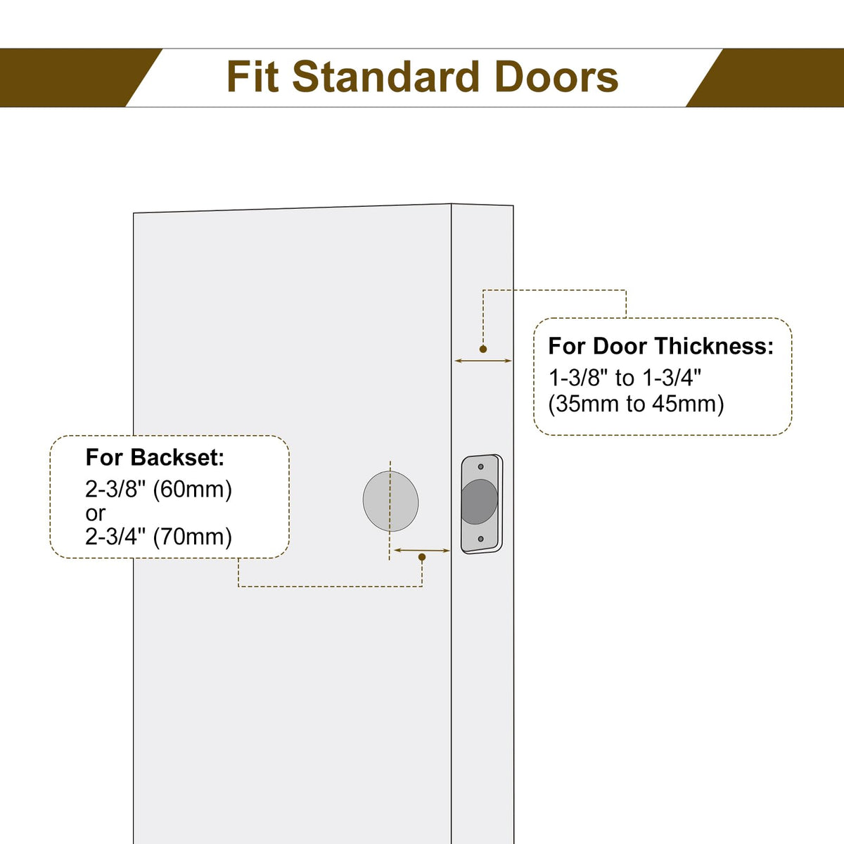 HOSOM adjustable back-set 60-70mm for versatile door compatibility.