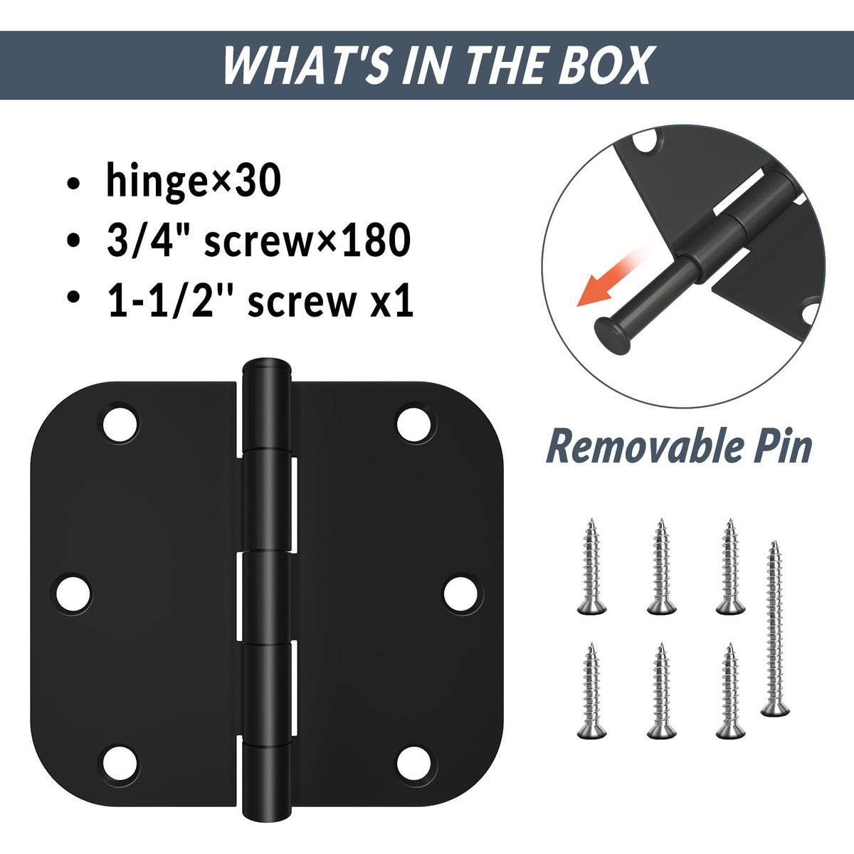 HOSOM black hinges feature six mounting holes for secure installation.