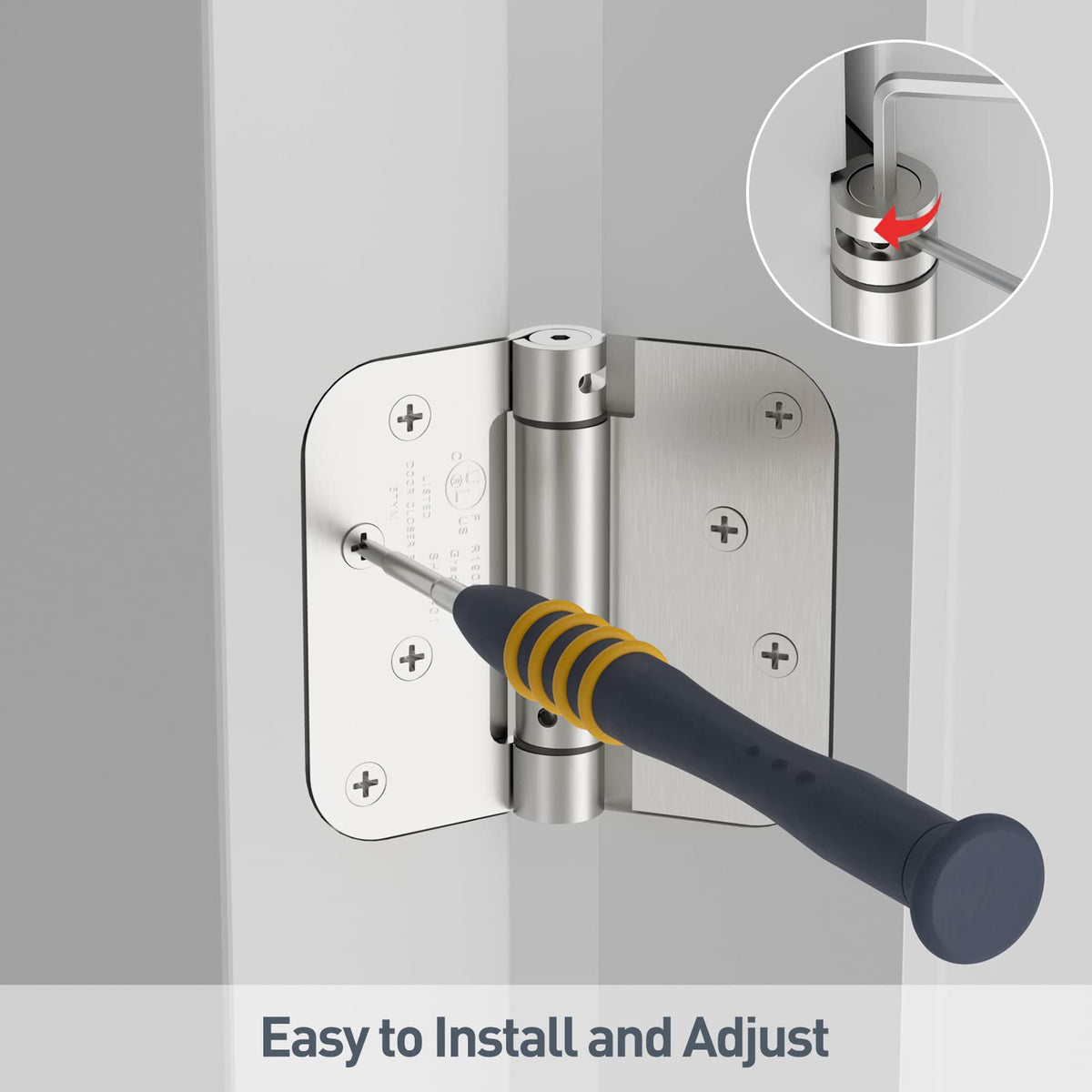 HOSOM brushed nickel hinge installation, quick swap without removing door.