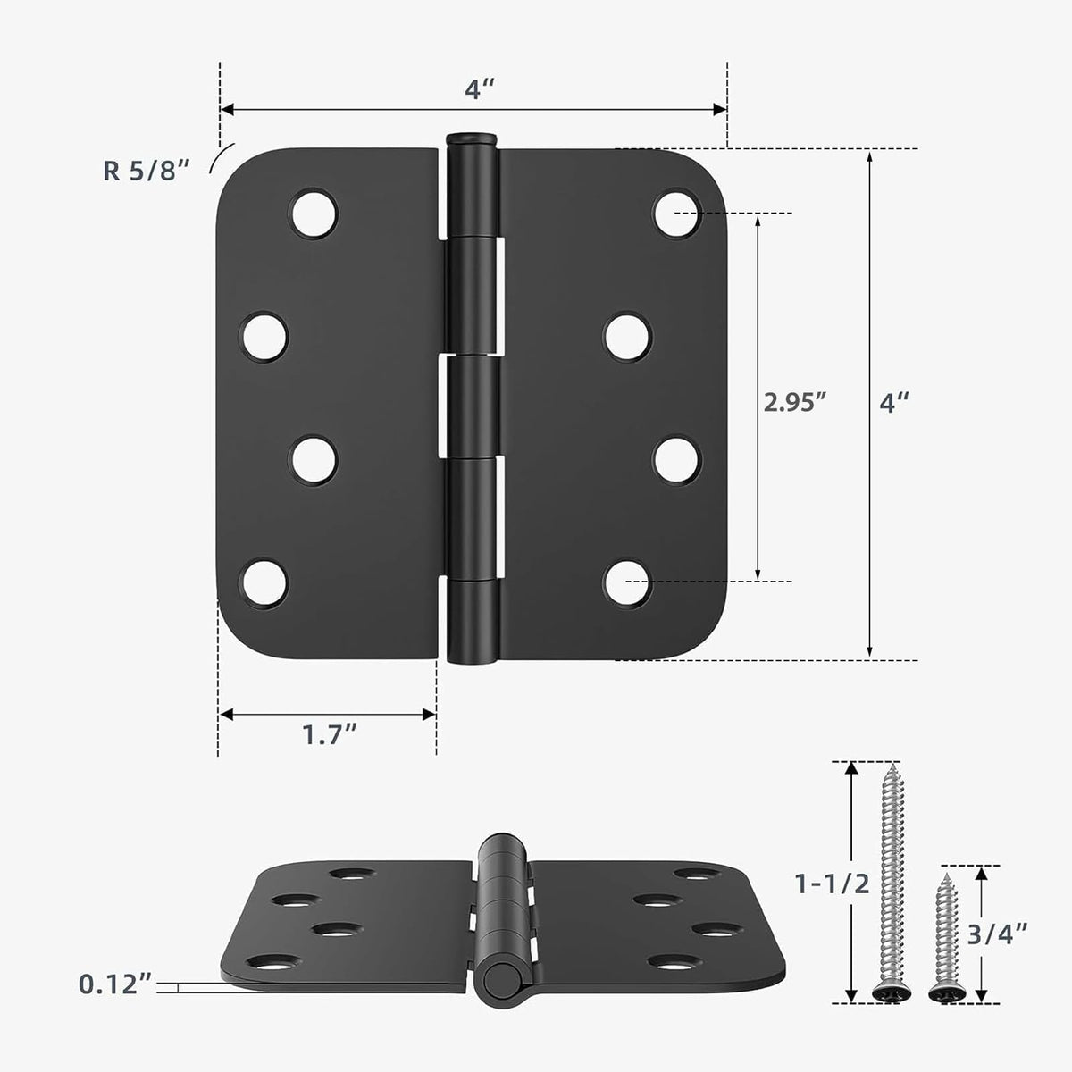 HOSOM matte black 4x4 hinges shown for smooth, quiet door motion.