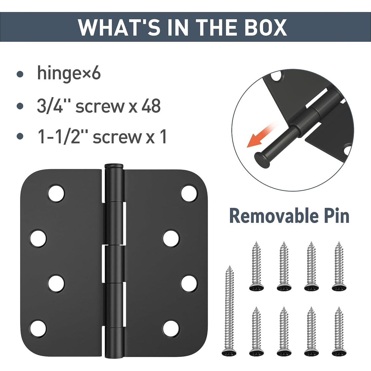 HOSOM 5/8-inch radius hinges with removable pin for convenient cleaning.