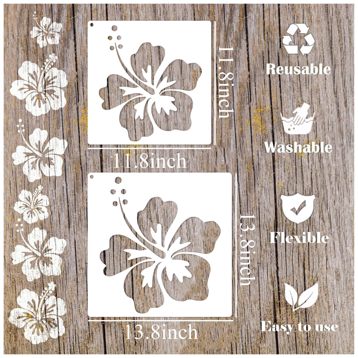 Hosomono hibiscus stencil small 11.8x11.8 inches for fabric projects