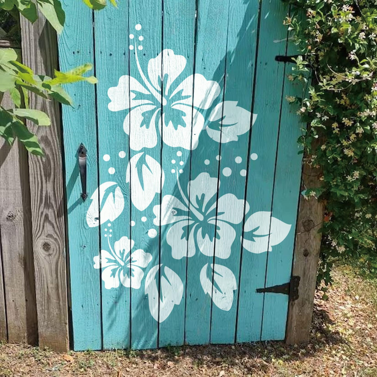 Hosomono hibiscus stencil large 13.8x13.8 inches for bold wall art