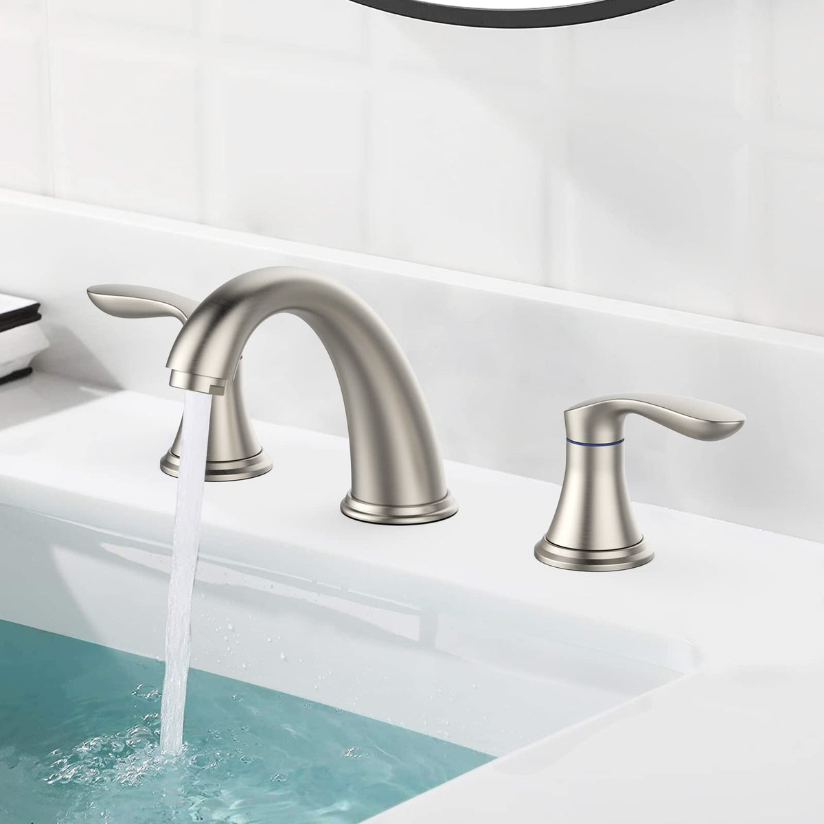 Hosslly two-handle design for precise hot and cold control.