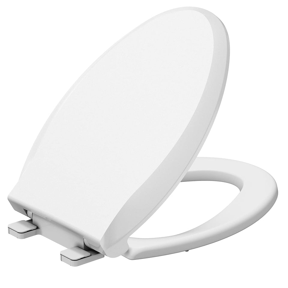Hosslly elongated seat features soft-close for quiet, comfortable use.