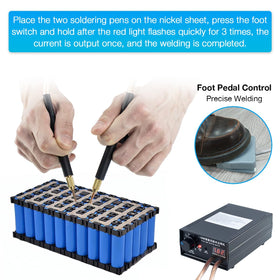 Hosyond welding pens and nickel sheet set up for precise joints.